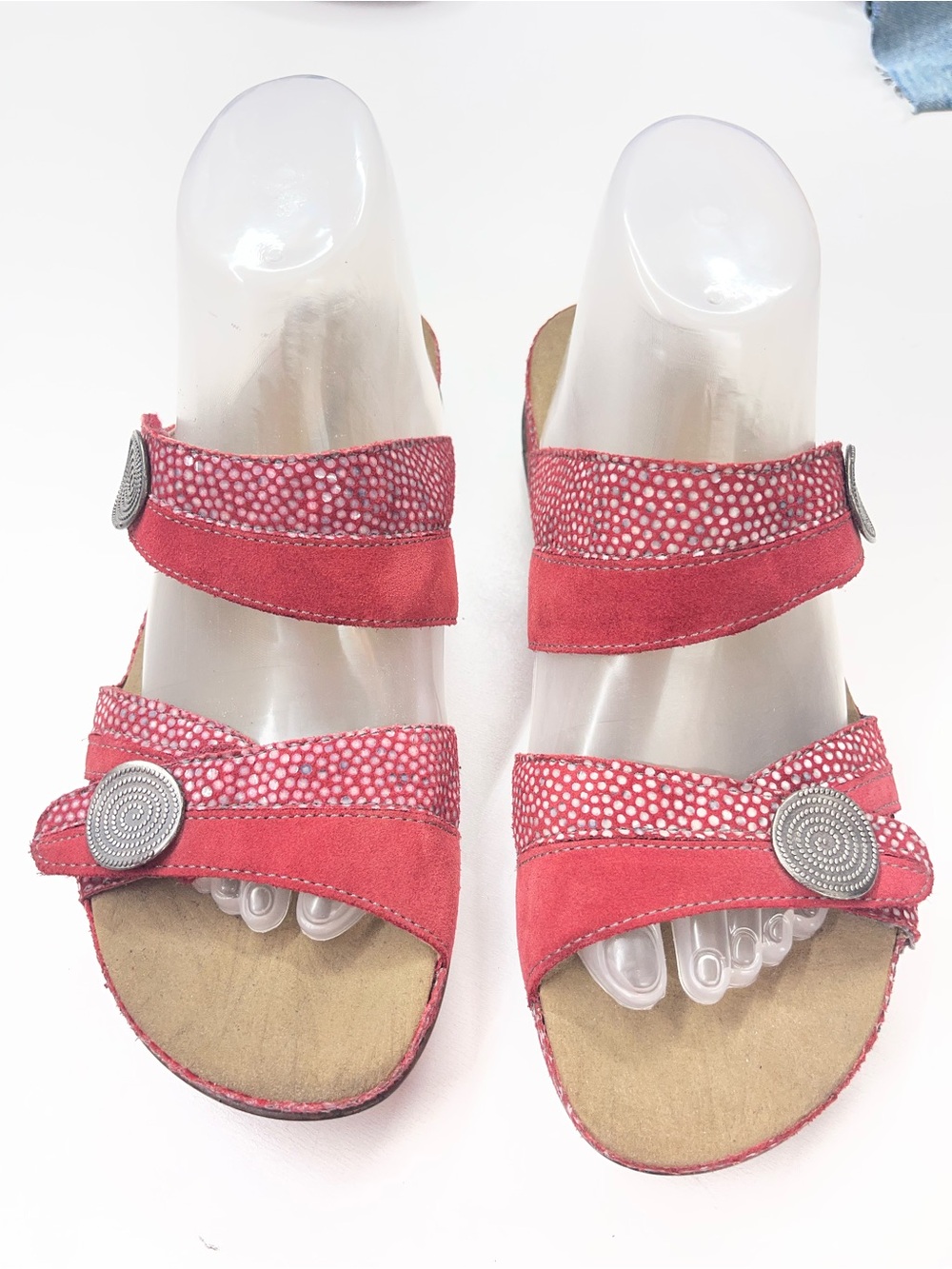 Romika Women's Red Adjustable Slide Sandals with Decorative Accent
